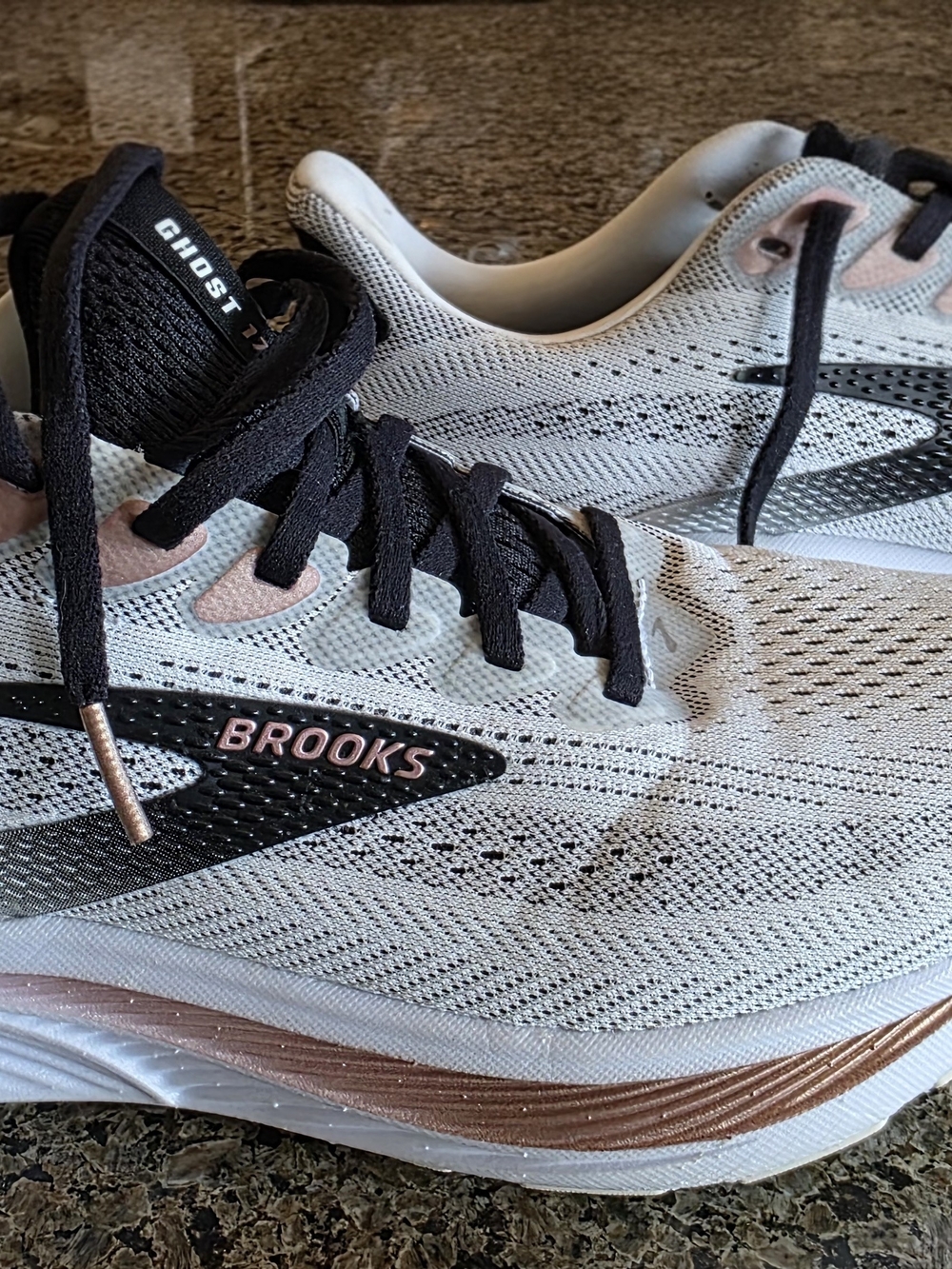 Brooks Women’s Ghost 17 Running Shoes - White with Rose Gold and Black